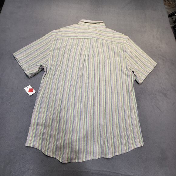 Wezc Linen Blend Shirt Mens M Striped Button Up Short Sleeve - Picture 7 of 8